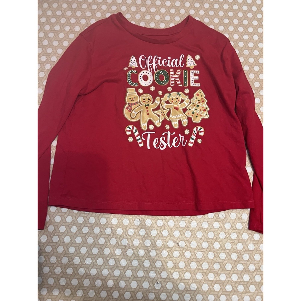 Holiday Time girls red Cookie Tester Christmas shirt Size Large‎ 10-12